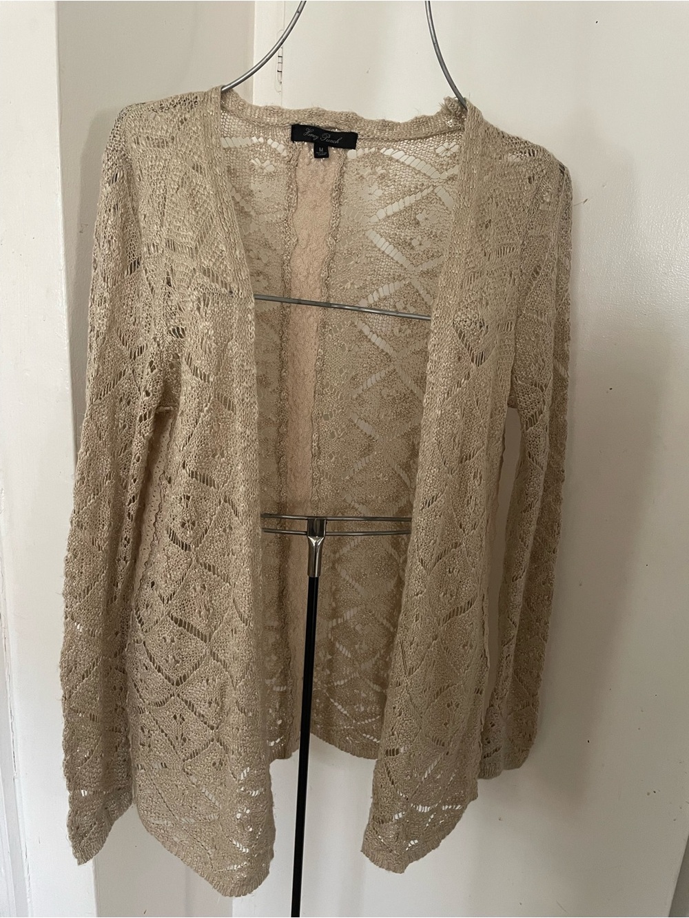 Honey Punch Beige Openwork Knit Cardigan